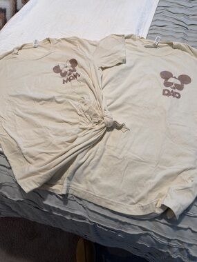 Mom and Dad Matching Disney Graphic Tees - Cream with Brown Print